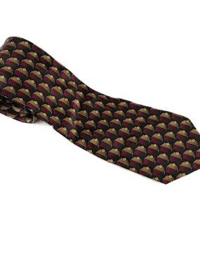 Mulberry Classic Width Men's Tie Black Gold Maroon Geometric Print 100% Silk